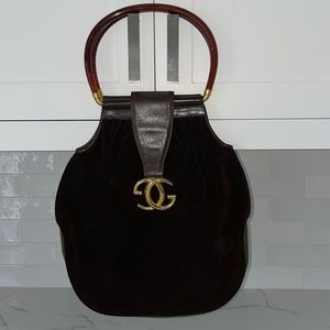 Gucci Stripe Brown Suede Resin Handle Hobo Bag Authentic Designer and Vintage